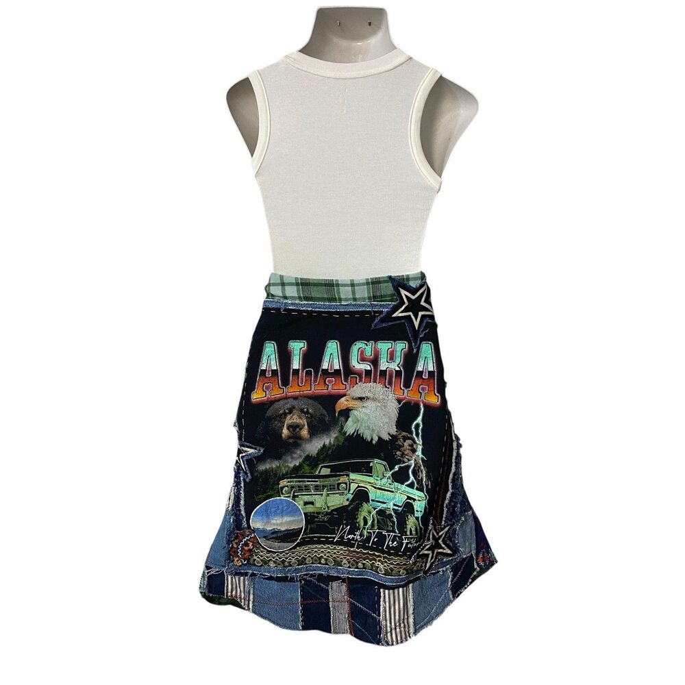 Upcycled Flannel Shirt Shacket Womens Large Alaska Grunge Patchwork Folk Art - Picture 16 of 16